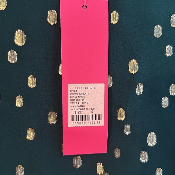 🌟 NWT 🌟 Lilly Pulitzer 🌟 Spruce Green Blouse with Gold Polka Dots 🌟 Small - Picture 10 of 10